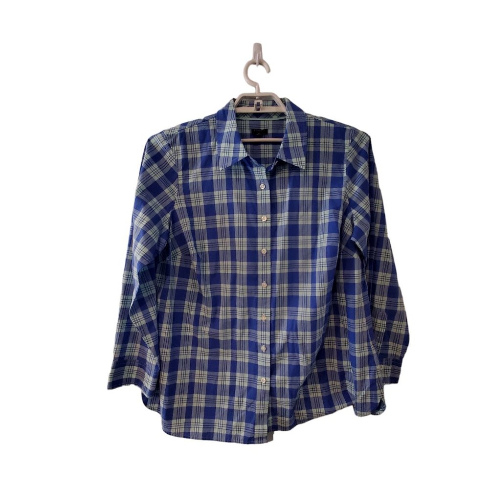 Talbots top womens size 1X blue plaid button up cotton